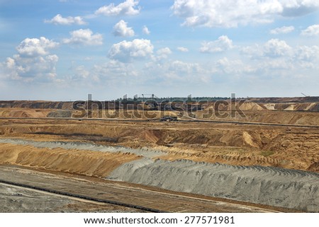 open pit coal mine with excavators  mining industry