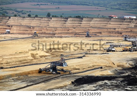 open pit coal mine with machinery and excavators