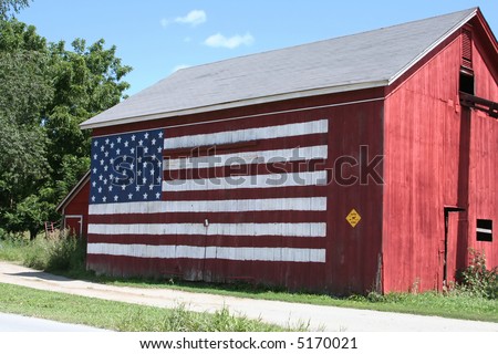 Old Barn with the American Flag painted on the side.