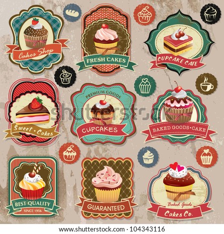 Collection of vintage retro various cupcakes labels badges and icons Collection of vintage retro various cupcakes labels badges and icons