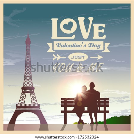 Valentine's day card with romantic couple at sunset background Valentine's day card with romantic couple at sunset background