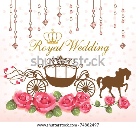 stock vector royal wedding with carriage horse rose