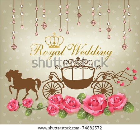 stock vector royal wedding with carriage horse rose