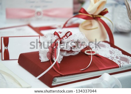Wedding book on the decorated table
