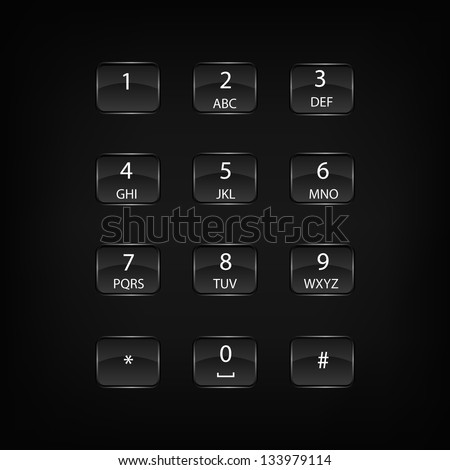 Black vector number phone keypad buttons with alphabet