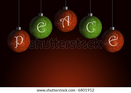 red and green ornaments that spell peace