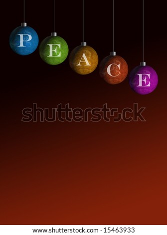 multi colored ornaments that spell peace