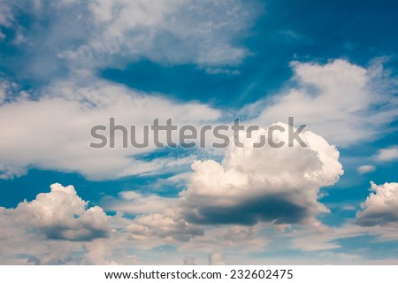 Bright Blue Colored Sunset Sky Background. Good Weather Forecast