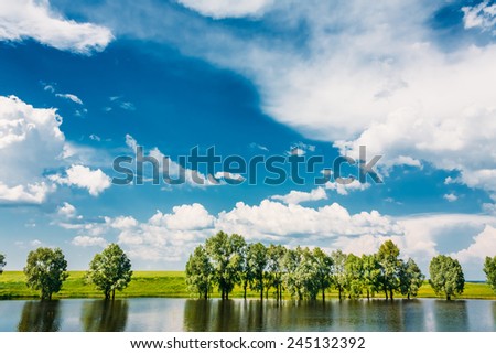 Beautiful Russian Lake River, Summer Day Nature Landscape