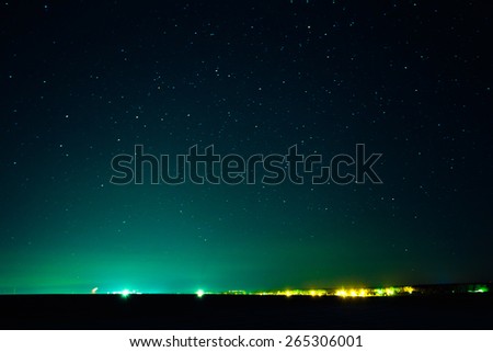 Natural Real Night Sky Stars Background Texture. Starry Sky Over City