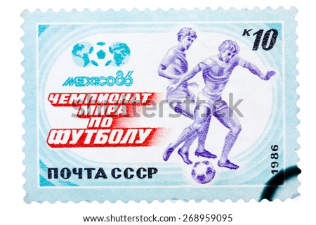 USSR - CIRCA 1986: A post stamp printed USSR, football, soccer, World Cup 1986 Mexico Soccer, circa 1986
