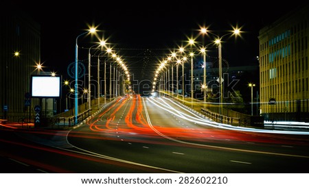 Speed Traffic - Light Trails On City Road At Night, Long Exposure Abstract Urban Background