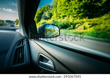 View From Car Window. Freedom And Travel Concept.