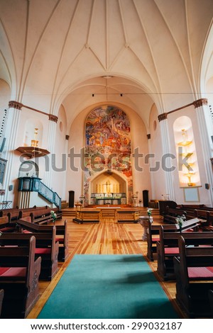 STOCKHOLM, SWEDEN - JULY 29, 2014: Interior Of Sofia Kyrka (Sofia Church). Sofia Church named after the Swedish queen Sophia of Nassau, is one of the major churches in Stockholm, Sweden.