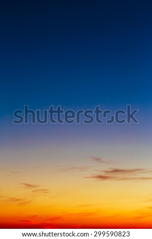 Sky, Bright Blue, Orange And Yellow Colors Sunset. Instant Vertical Photo, Toned Image