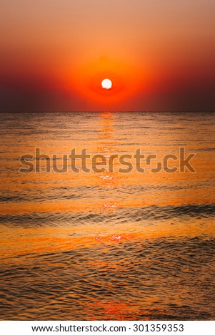 Soft Sea Ocean Waves Wash Over Golden Sand Background. Sunset, Sunrise, Sun.  Toned Instant Photo