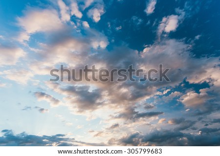 Sky, Bright Blue And White Colors. Instant Photo, Toned Image