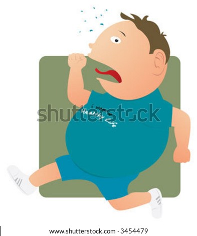 really fat guy on computer. fat guy running picture. stock