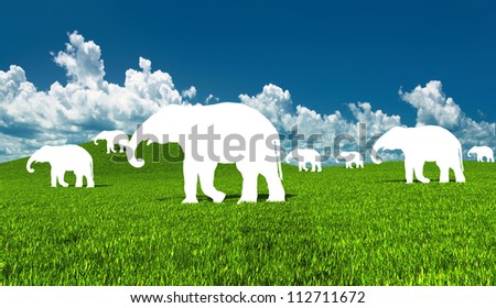 silhouettes of elephants carved out of the picture (illustrated concept)