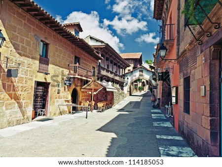 Poble Espanyol traditional architectural complex in Barcelona Spain Poble Espanyol traditional architectural complex in Barcelona Spain