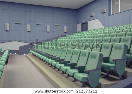 empty green armchairs in modern theater Hall.3d concept