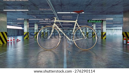 giant bicycle in parking. 3d concept