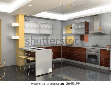 Home Interior Design on The Modern Kitchen Interior Design  3d Rendering  Stock Photo 2645199
