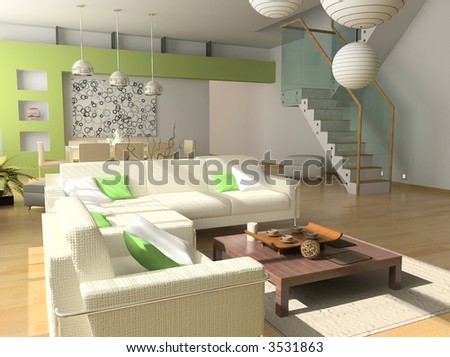 modern interior design (private apartment 3d rendering)