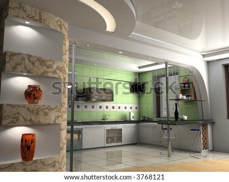 Kitchen Design Free on The Modern Kitchen Interior Design  3d Rendering  Stock Photo 3768121