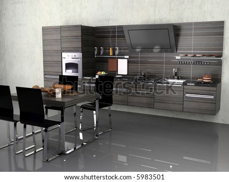 Kitchen Design on The Modern Kitchen Interior Design  3d Rendering  Stock Photo 5983501