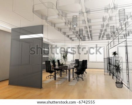 Office Interior Design on The Modern Office Interior Design Sketch  3d Render  Stock Photo