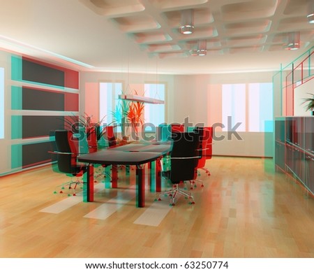 stock photo the modern office interior design 3D anaglyph effect render 