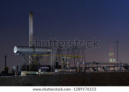 Industrial skyline in Chicago at night