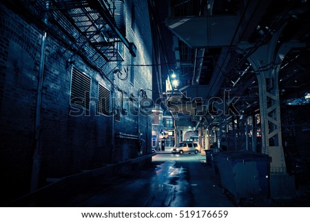 Dark Urban Alley at Night