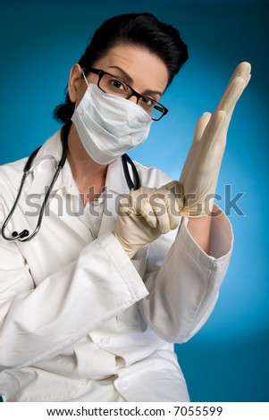 Retro styled female health care professional ready for examination