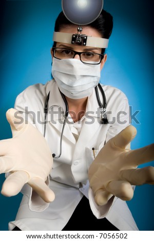 Retro styled female health care professional ready for examination