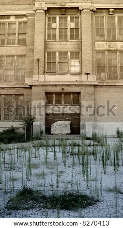 Abandoned inner city school entrance