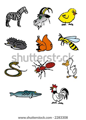 stock vector : traced cartoon illustrations of animals and insects for 