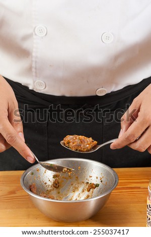 Chef preparation for fusion food in kitchen