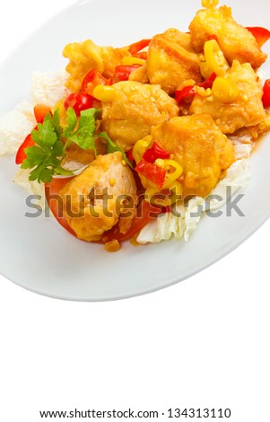 fried fish and dish meal isolated a on white background clipping path