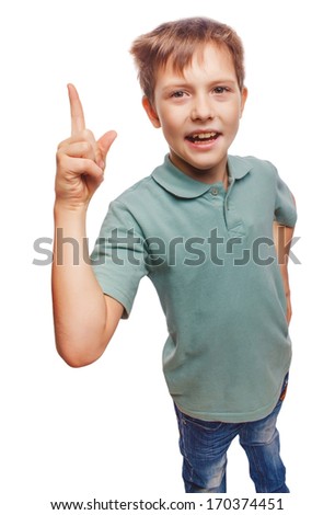 kid blond boy shaggy raised teenager thumbs up is good idea to come up emotion background