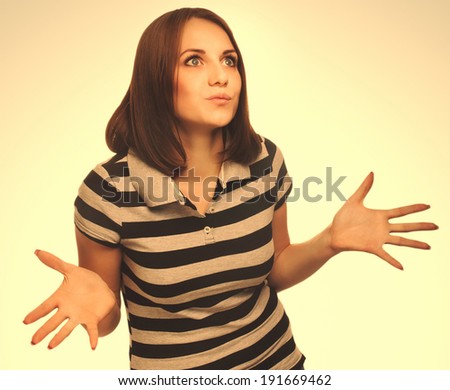 dissatisfied angry young woman haired girl emotion isolated on white background gray large cross processing retro