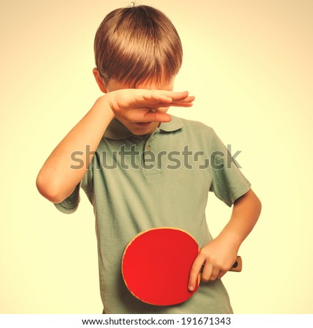 athlete sadness depression disorder blond man boy playing table tennis forehand takes topspin isolated emotion gray large cross processing retro