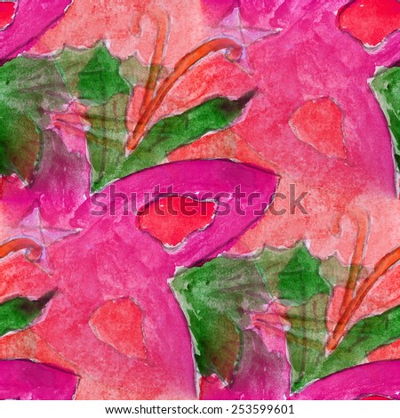 blots pink flower watercolor painting seamless background