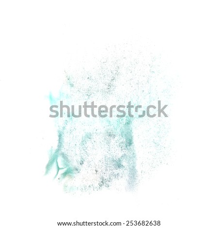ink blot turquoise splatter background isolated on white hand painted