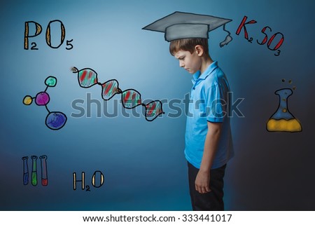 teacher chemistry teenage boy student sad lowered his head infographics formula sketch
