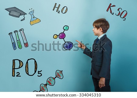 teacher boy chemistry teenage student businessman It shows a finger on the molecule infographics formula sketch