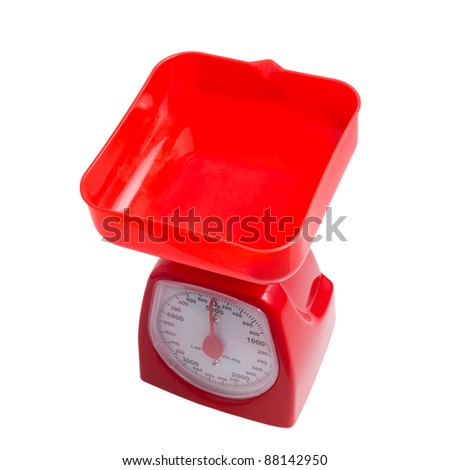 scale balance weight measuring kitchen red isolated on white background
