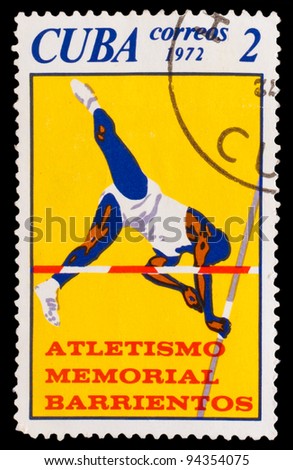 CUBA - CIRCA 1972: A Stamp printed by CUBA, Barrientos monument Athletics, high jump with a pole, circa 1972
