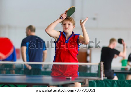 URYUPINSK- RUSSIA - MARCH 17: athlete table tennis, ping-pong, Anna Nesgovorova (pictured), 14 Open Championship of memory Uryupinsk NS Demidenko, Uryupinsk-Russia, March 17 2012.